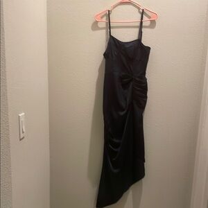 Black Asymmetrical Ruched Cocktail Dress